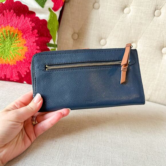 Fossil Emma Navy Green Yellow Pink Floral Wallet - Picture 2 of 9